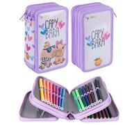 gimboo Estuche Escolar Accesorios/Estuche de Gran Capacidad/con 3 Compartimentos/Estuche para lápices/Diseño: KAPIBARA/Color: Rosa/para niños y niñas