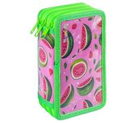 gimboo Estuche Escolar/con Contenido/3 Compartimentos/Watermelon/Verde
