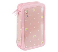 gimboo Estuche Escolar con Contenido, Estuche, Estuche de 2 Compartimentos, Jumbo, Margarita, Rosa, para niños y niñas