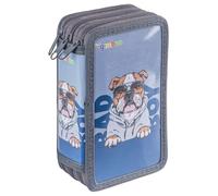 gimboo Estuche Escolar/con Equipamiento/3 Compartimentos/Bulldog/Gris