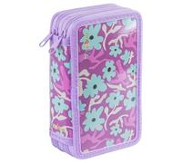 gimboo Estuche Escolar con Equipamiento, Estuche, Estuche para lápices, 2 Compartimentos, Jumbo, Flores, Morado, para niños y niñas