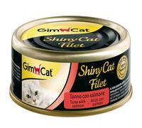 GimCat ShinyCat - Comida para Gatos con Filete 100% para Gatos Adultos - Sin azúcar añadida, sin Gluten - Atún con salmón - 1 Lata (1 x 70 g)