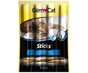 GIMCAT Sticks: salchichas de salmón y trucha para gatos, 4 unidades