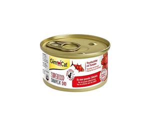GimCat Superfood ShinyCat Duo atún con tomates - Comida para gatos con jugoso filete y sin azúcar añadido, para gatos adultos - 24 latas (24 x 70 g)