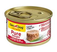 GimDog Pure Delight, atún con vacuno - Snack para perros rico en proteínas, con pescado tierno en deliciosa gelatina - 12 latas (12 x 85 g)