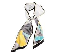 GIMIRO Bufanda de Mujer 148 x 13 cm Seda Imitada Cinturones Floral Polka Dot Stripe Diseño Geométrico (Black - Dark Gray- Yellow ZGF)