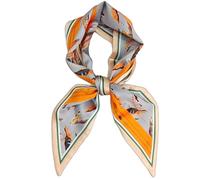 GIMIRO Bufanda de Mujer 148 x 13 cm Seda Imitada Cinturones Floral Polka Dot Stripe Diseño Geométrico (Orange Pale Blue Leaf)