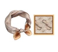 GIMIRO Bufanda de seda de imitación [53 x 53 cm] Pañuelo de Seda Decorativo Diseño Geométrico Poliéster Satinado (74# V01 Orange/Cream stream of consciousness)