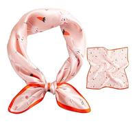 GIMIRO Bufanda de seda de imitación [53 x 53 cm] Pañuelo de Seda Decorativo Diseño Geométrico Poliéster Satinado (Pink-Carrots and Rabbits)