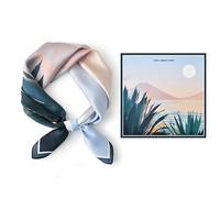 GIMIRO Bufanda de seda de imitación [53 x 53 cm] Pañuelo de Seda Decorativo Diseño Geométrico Poliéster Satinado (Green-Moon at River)