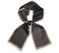 GIMIRO Mujeres Bufanda de Seda Simulada para 150 x 16 cm Doble cara Esquina cuadrada varios estilos Estampado Punto de onda Rayas (Black Polka Stripe)