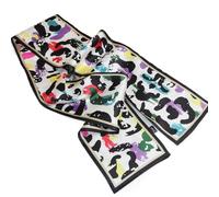 GIMIRO Mujeres Bufanda de Seda Simulada para 150 x 16 cm Doble cara Esquina cuadrada varios estilos Estampado Punto de onda Rayas (White Black Colorful Shadow)