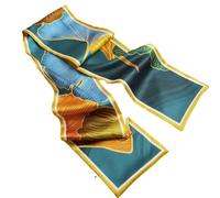 GIMIRO Mujeres Bufanda de Seda Simulada para 150 x 16 cm Doble cara Esquina cuadrada varios estilos Estampado Punto de onda Rayas (Green Blue Brown Orange)