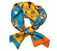 GIMIRO Mujeres Bufanda de Seda Simulada para 150 x 16 cm Doble cara Esquina cuadrada varios estilos Estampado Punto de onda Rayas (Yellow Blue Floral)