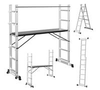 Gimisgu Andamio, Escalera multifuncional de aluminio 4 en 1, 6 x 6 peldaños, escalera multiusos móvil con plataforma y 2 ruedas, andamio de trabajo, plataforma de trabajo, carga máxima 150 kg