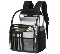 GiMiUiTo Mochilas transparentes para la escuela, mochila transparente grande de 18 pulgadas, mochila transparente resistente para estudiantes, escuela, trabajo, viajes, color negro, Negro -, Mochila