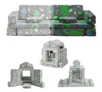 GIMMYFIVE Sofá para niños, 12 piezas, modular de dinosaurio que brilla en la oscuridad, muebles de dormitorio para sala de juegos, sofá convertible de espuma plegable para niños y niñas, color gris