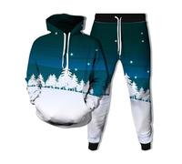 Gimnasia Completa Hombre Jersey con Estampado de Navidad Sudadera con Capucha de Manga Larga Sudadera con Capucha Pantalones Deportivos Comodidad Juego de Sudaderas de Hombre Gimnasia Invierno, Blanco