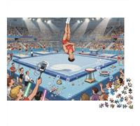 Gimnasia en trampolín: Salto hacia atrás Puzzle De Madera Impermeable Puzzles De 1000 Piezas para Adultos Colorido Rompecabezas Juegos Desafiantes