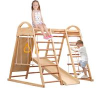 Gimnasio de interior, parque infantil Montessori 7 en 1,juego de escalada para niños pequeños con tobogán, columpio, escalera, anillas,etc,juguetes de madera para escalar para niños y niñas.