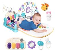 Gimnasio De Juegos Para Bebe con Piano, Alfombra de Gateo con Luces y Sonidos, Manta de Juego con Arco de Juego y 5 Juguetes Extraíbles para Bebés, Alfombrilla de Fitness Kick Piano para 0-36 Meses
