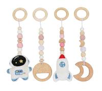 Gimnasio Juguetes de Madera para Carrito Bebe Desde 0 Meses 4 Piezas Colgante de Madera Gimnasio Bebe Juguete Gimnasia Baby, para Niños y Niñas para Portabebés, Asientos de Coche y Cochecitos (Rosa)
