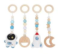 Gimnasio Juguetes de Madera para Carrito Bebe Desde 0 Meses 4 Piezas Colgante de Madera Gimnasio Bebe Juguete Gimnasia Baby, para Niños y Niñas para Portabebés, Asientos de Coche y Cochecitos (Marrón)