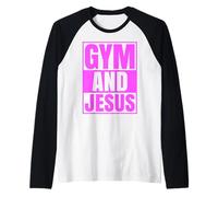 Gimnasio y Jesús Entrenador Cristiano Grace God Atleta Levantamiento Camiseta Manga Raglan