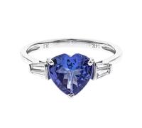 Gin & Grace Anillo de tanzanita auténtica de oro blanco de 14 quilates con diamantes para mujer, éticamente, piedra preciosa de metal, tanzanita