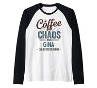 Gina Personalized Cute Coffee Girls Gina Name Camiseta Manga Raglan