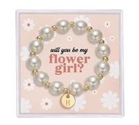GINAZL Regalos de flores, pulsera con inicial A-Z Will You Be My Flower Grl Gift Thank You for Being Our Flower Grl Gift, S, Acrílico, No es una piedra preciosa