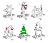 Ginbel Direct Juego de 6 soportes para calcetines de Navidad para mantel, ganchos con peso, copo de nieve, muñeco de nieve, árbol, ciervo, reno, ganchos pesados para chimenea, ventanas, decoración de