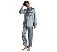 Ginell Tranquility Series - Conjunto de pijama de seda para hombre, 100 % seda de morera, colores sólidos, botones frontales, conjunto de pijama de seda de 2 piezas, Azul polvoriento, Medium