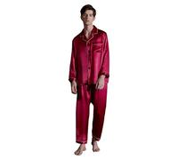 Ginell Tranquility Series - Conjunto de pijama de seda para hombre, 100 % seda de morera, colores sólidos, botones frontales, conjunto de pijama de seda de 2 piezas, Merlot, Medium