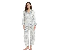 Ginell Tranquility Series - Conjunto de pijama de seda para mujer, 100 % seda de morera, colores lisos, botones frontales, conjunto de pijama de 2 piezas, flor de melocotón, S