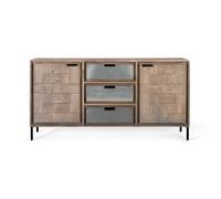 GINER Y COLOMER Aparador 160 cm Madera de Acacia y Metal, Tono Arena, 2 Puertas y 3 Cajones, Estilo Rústico Moderno