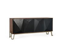 GINER Y COLOMER Aparador 180 cm en Madera de Mango, 4 Puertas, Color Avellana y Negro Mate con Base Metálica Dorada, Diseño Contemporáneo