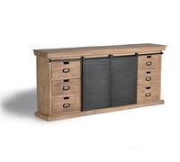 Giner y Colomer Aparador Industrial con 6 Cajones y 2 Puertas Correderas, Madera de Mango y Metal, 190x85x40 cm