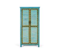 GINER Y COLOMER Armario de Madera de Mango Artesanal Azul con Puertas Mallorquinas y Barra para Colgar - 200 cm Alto, Estructura 2 Metros