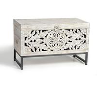 Giner y Colomer Baúl de Madera de Mango con Patas Metálicas Blanco Envejecido