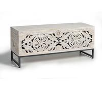 Giner y Colomer Baúl de Madera de Mango y Patas Metal Blanco Envejecido 50x116x40 cm