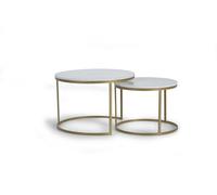 GINER Y COLOMER Lote de 2 Mesas Centro Mármoles y Metal Dorado 70cm y 55cm