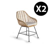 Giner y Colomer Lote de 2 Sillas de Rattan con Cojín Incluido Natural