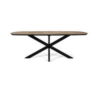 GINER Y COLOMER Mesa de Comedor de Madera de Mango con Tablero Parquet Chevron 220 cm con Estructura en X de Hierro Negro