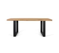 GINER Y COLOMER Mesa de Comedor Rectangular 200 cm Madera de Mango Maciza con Base de Hierro Negro, Diseño Moderno y Estructura Estable