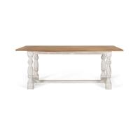 GINER Y COLOMER Mesa de Comedor Rectangular de Madera de Mango con Patas Torneadas en Blanco Envejecido, Estilo Rústico Vintage, Tapa Natural 200 cm