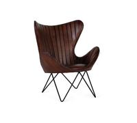 Giner y Colomer Sillón Tapizado en Piel Natural Marrón con Patas de Metal