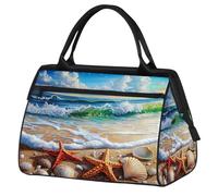 Ginfult Bolsa de lona deportiva con diseño artístico pintado de océano, playa, estrellas de mar, conchas marinas, bolsa de lona impermeable para viajes, gimnasio, fin de semana, para mujeres y hombres