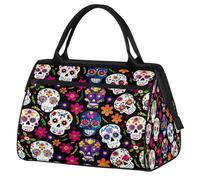 Ginfult Bolsa de lona deportiva con diseño de calavera de azúcar mexicana, bolsa de lona impermeable ligera para viajes, gimnasio, fin de semana, para mujeres y hombres