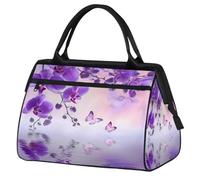 Ginfult Bolsa de lona deportiva con diseño de mariposa y orquídea morada, impermeable, ligera, para gimnasio, fin de semana, para mujeres y hombres